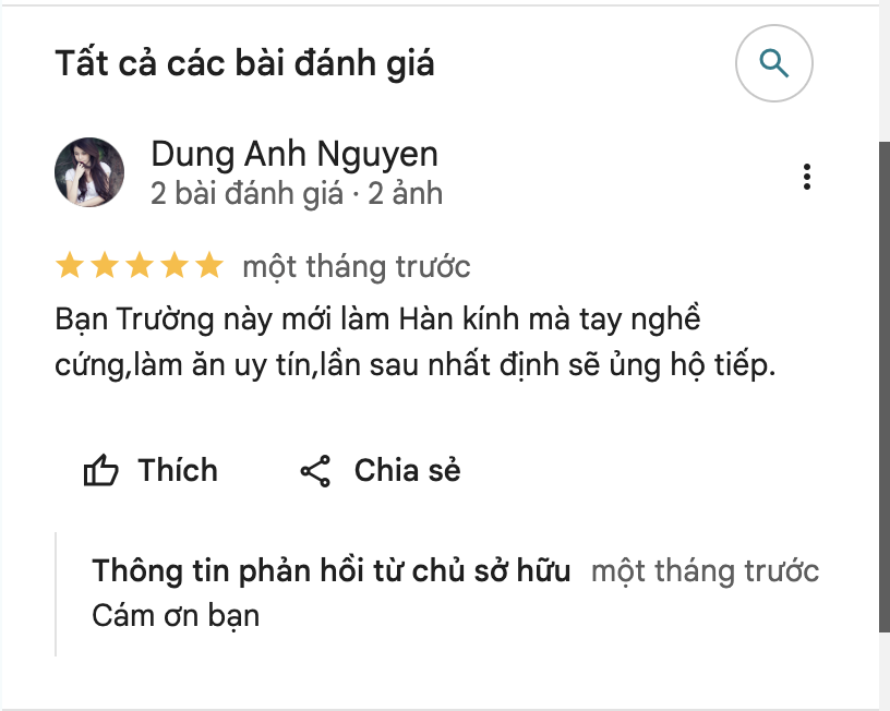 Ảnh chụp đánh giá 5 sao của khách trên Google Maps
